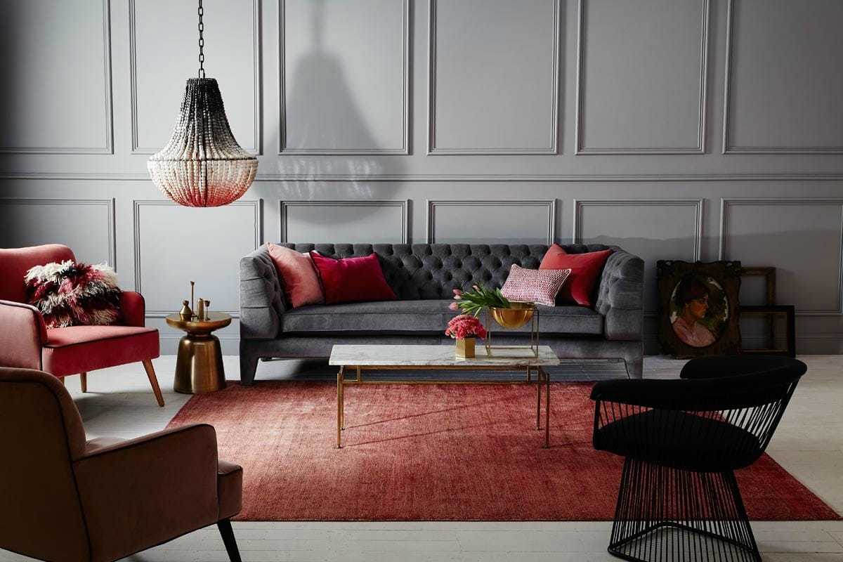 Adorable red and gray living room