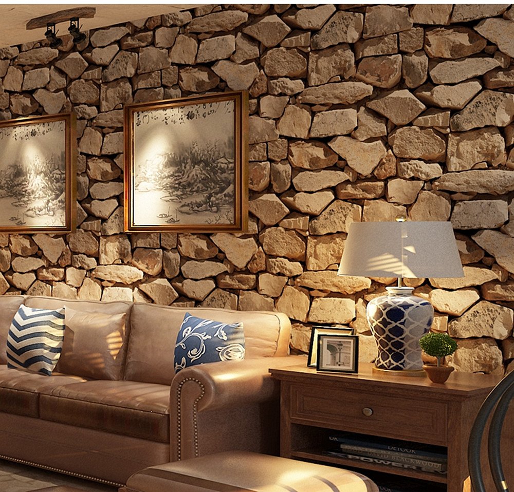 Stone wall as a unique element in the living room