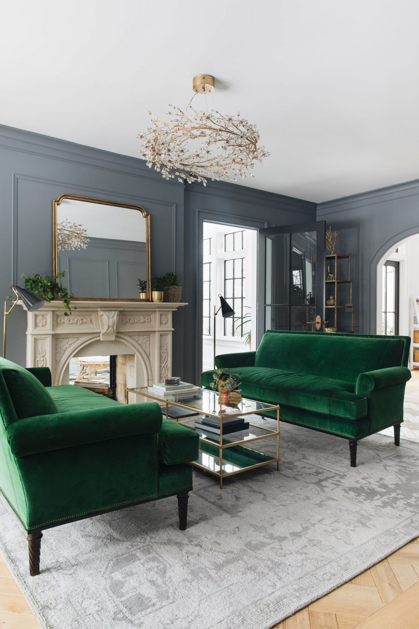 Old fashioned gray and green living room