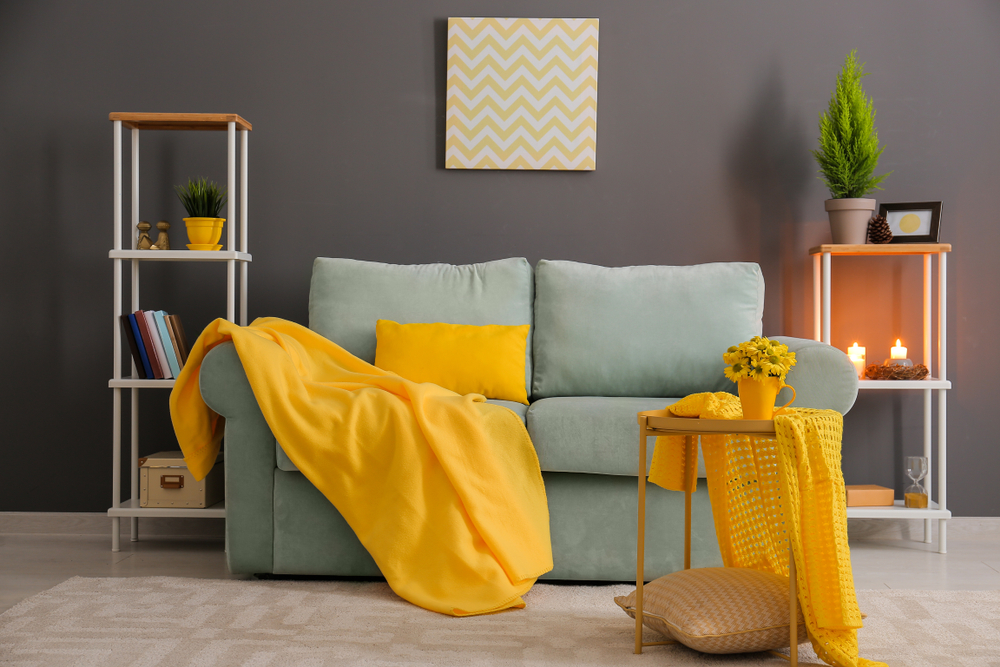 Striking gray-yellow living room