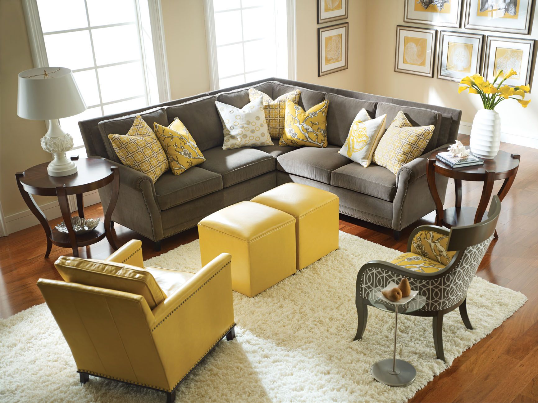 Graceful gray and yellow living room