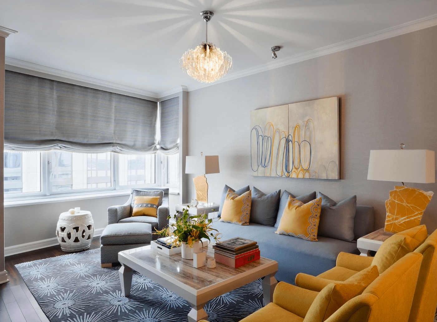 Gorgeous gray and yellow living room