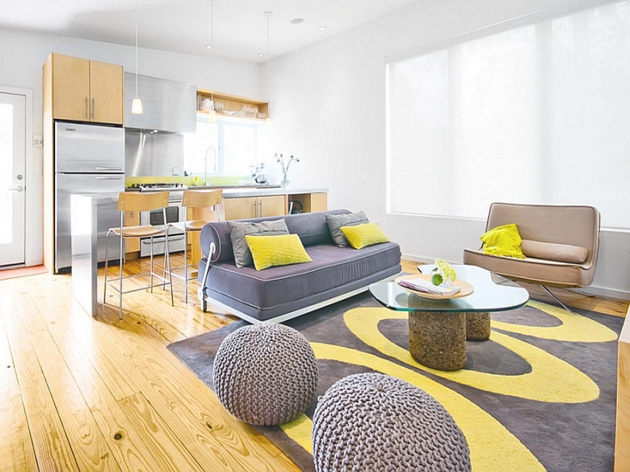 Cozy gray-yellow living area