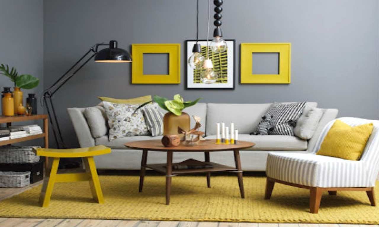 Nice gray and yellow living room