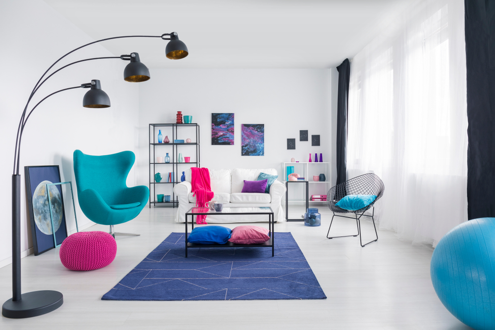 Rainbow colored colorful living room