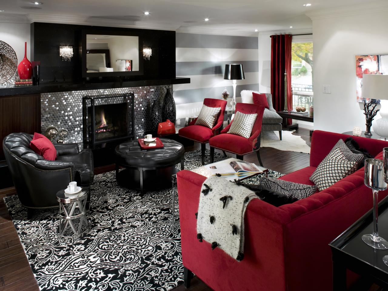 Captivating red and black living room