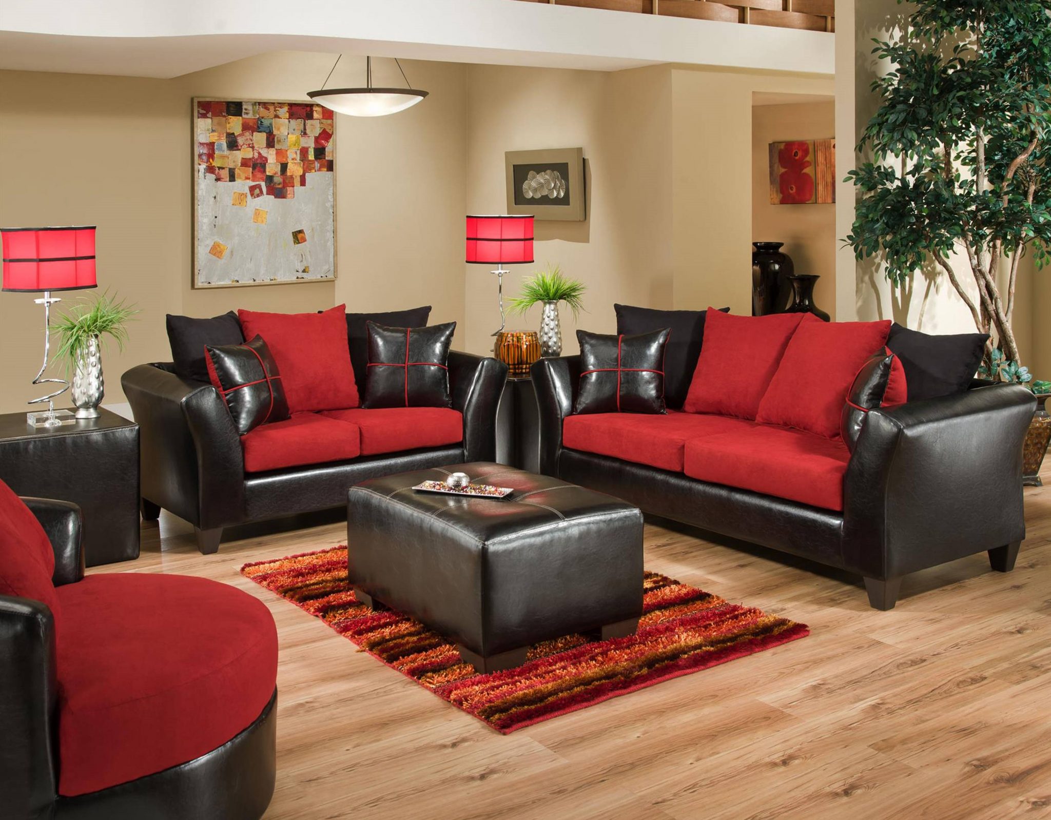 Elegant red and black living room