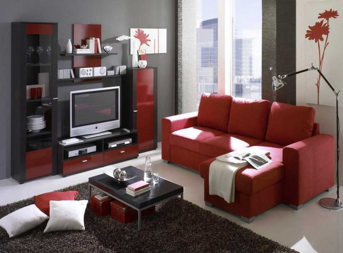 Cool modern living room in red and black
