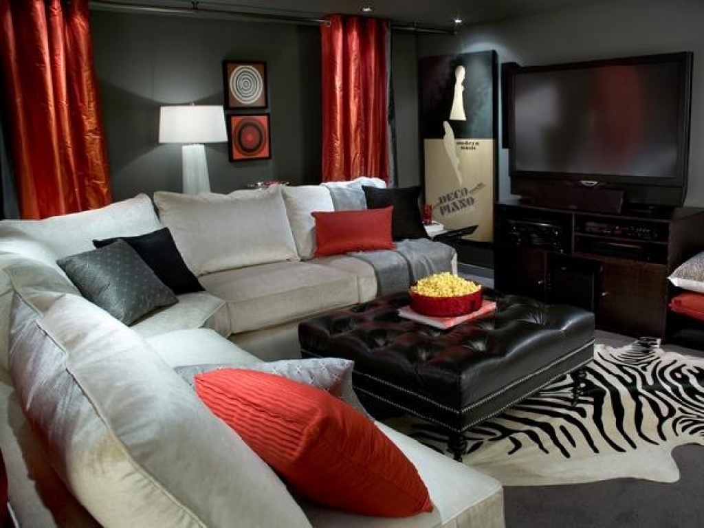 Dark red and black living room