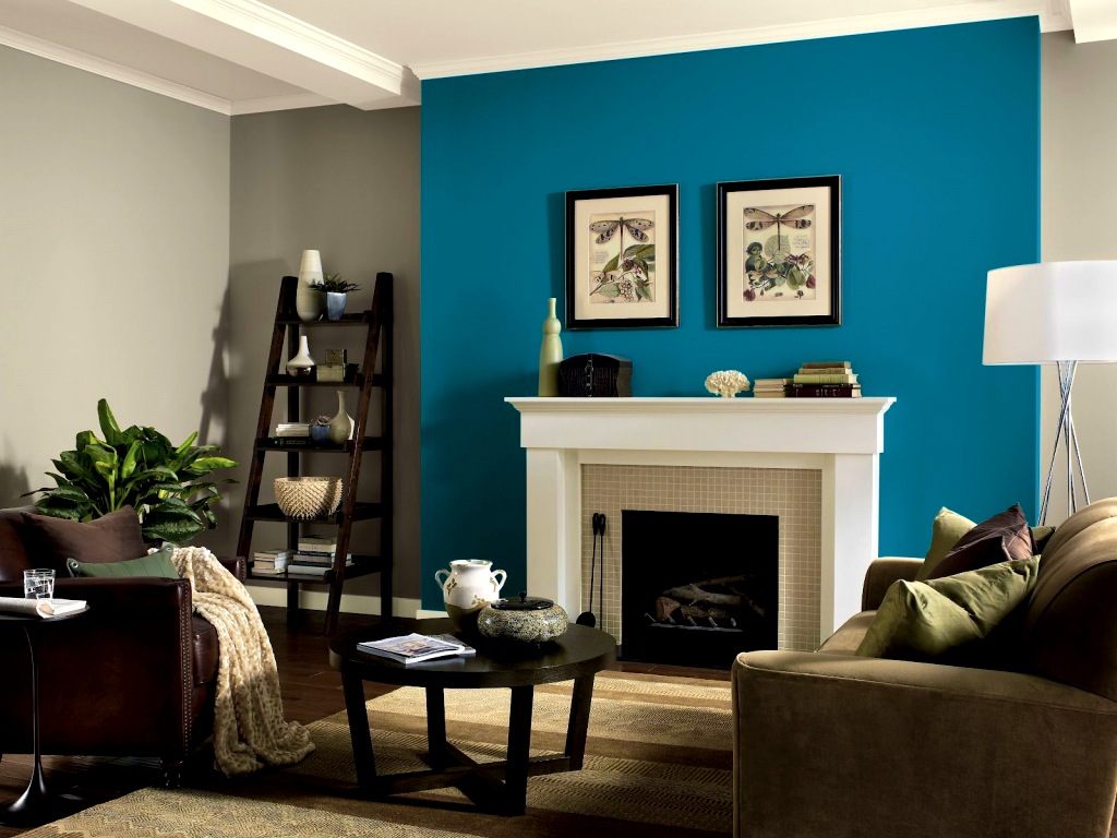 Admirable living room in blue and brown