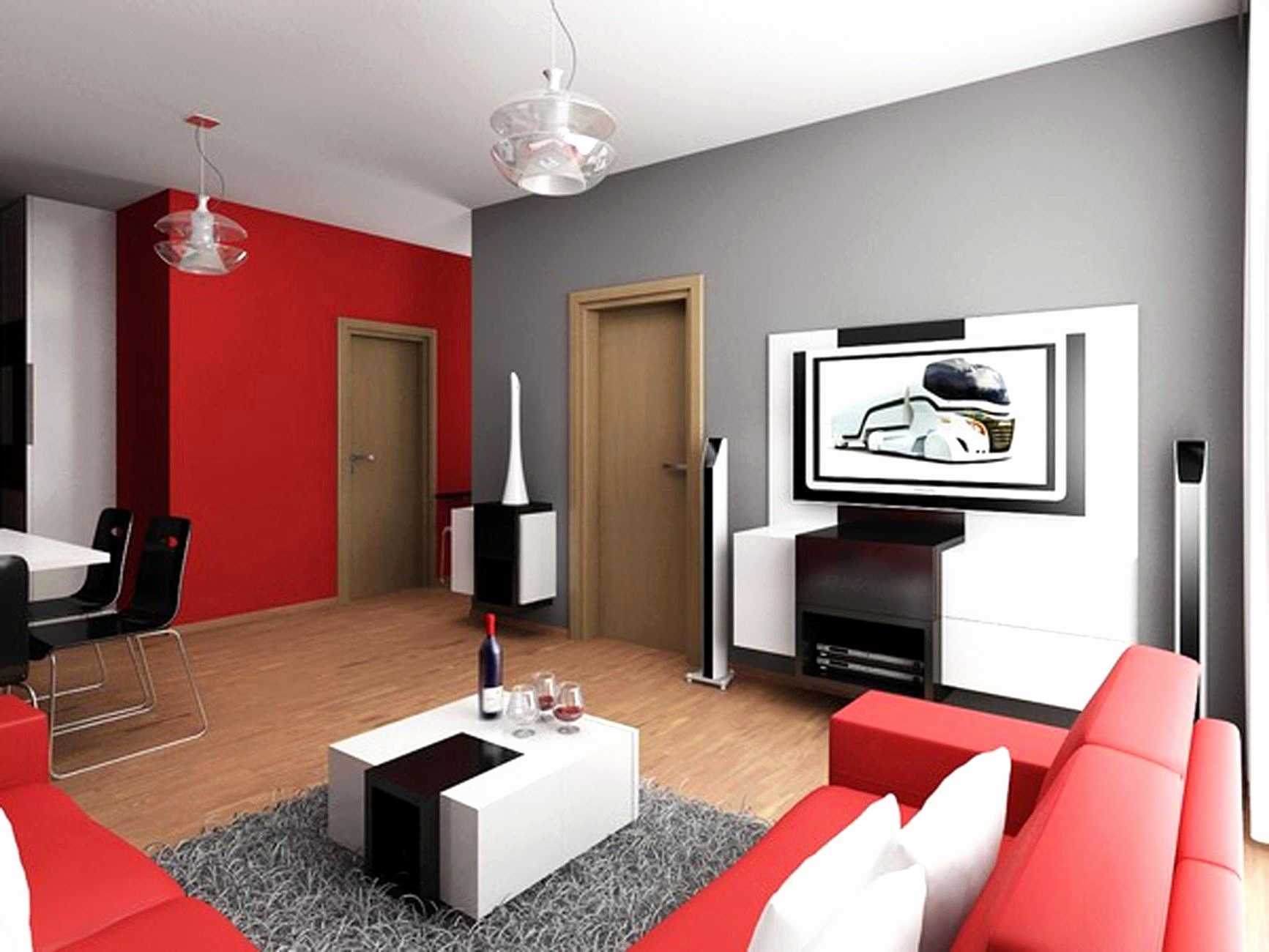Minimalist living room in red and gray