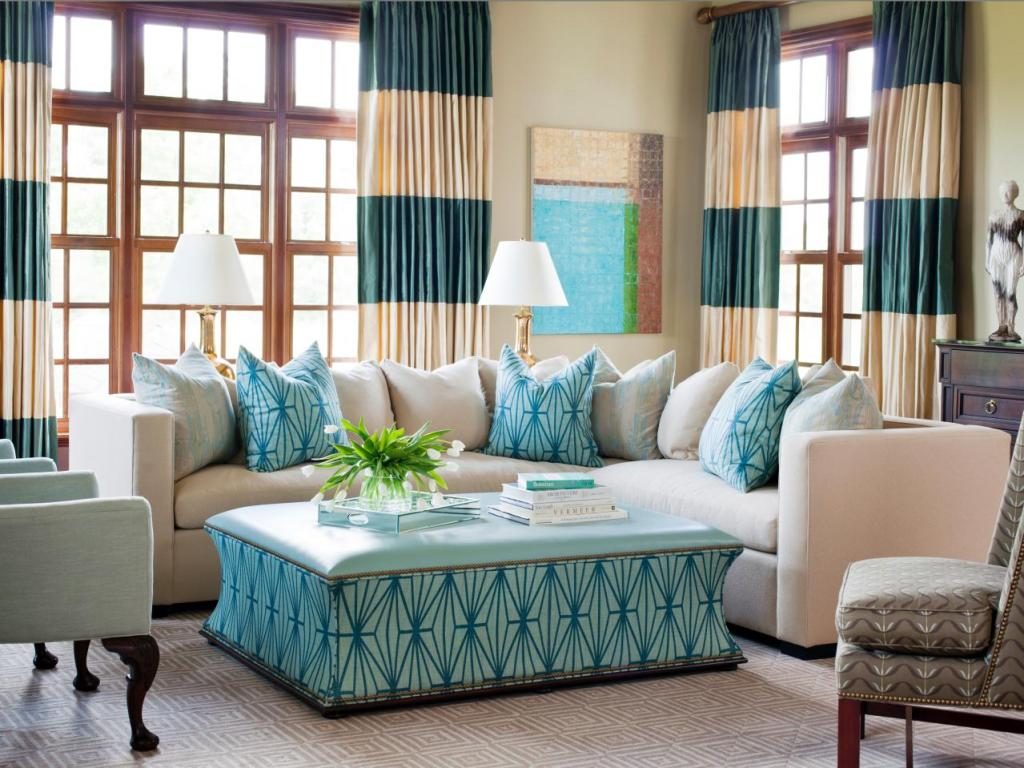 Creamy blue-green and brown living space