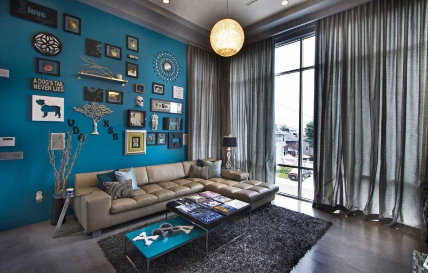 Carefree blue-green and brown living area