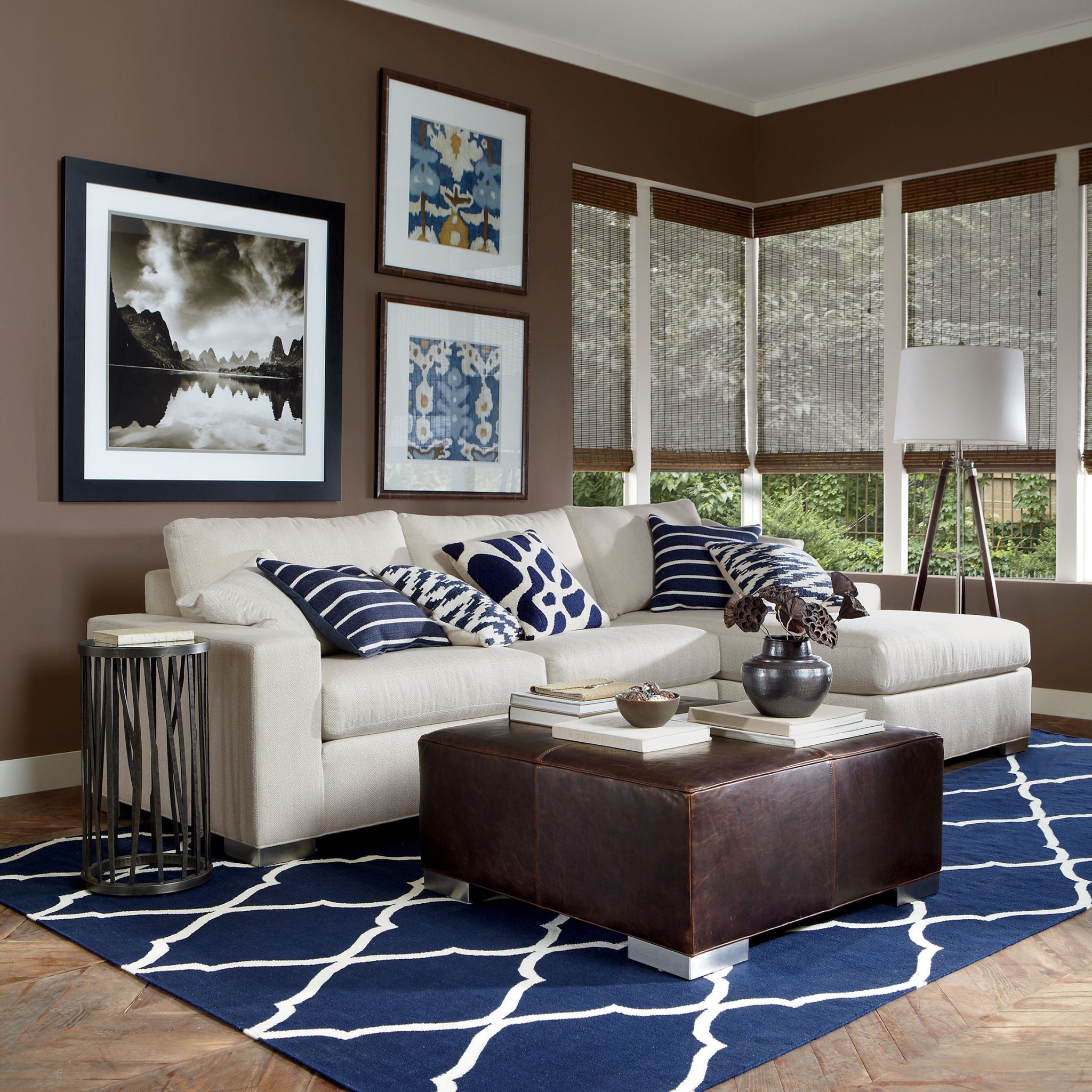 Cool blue and brown living room