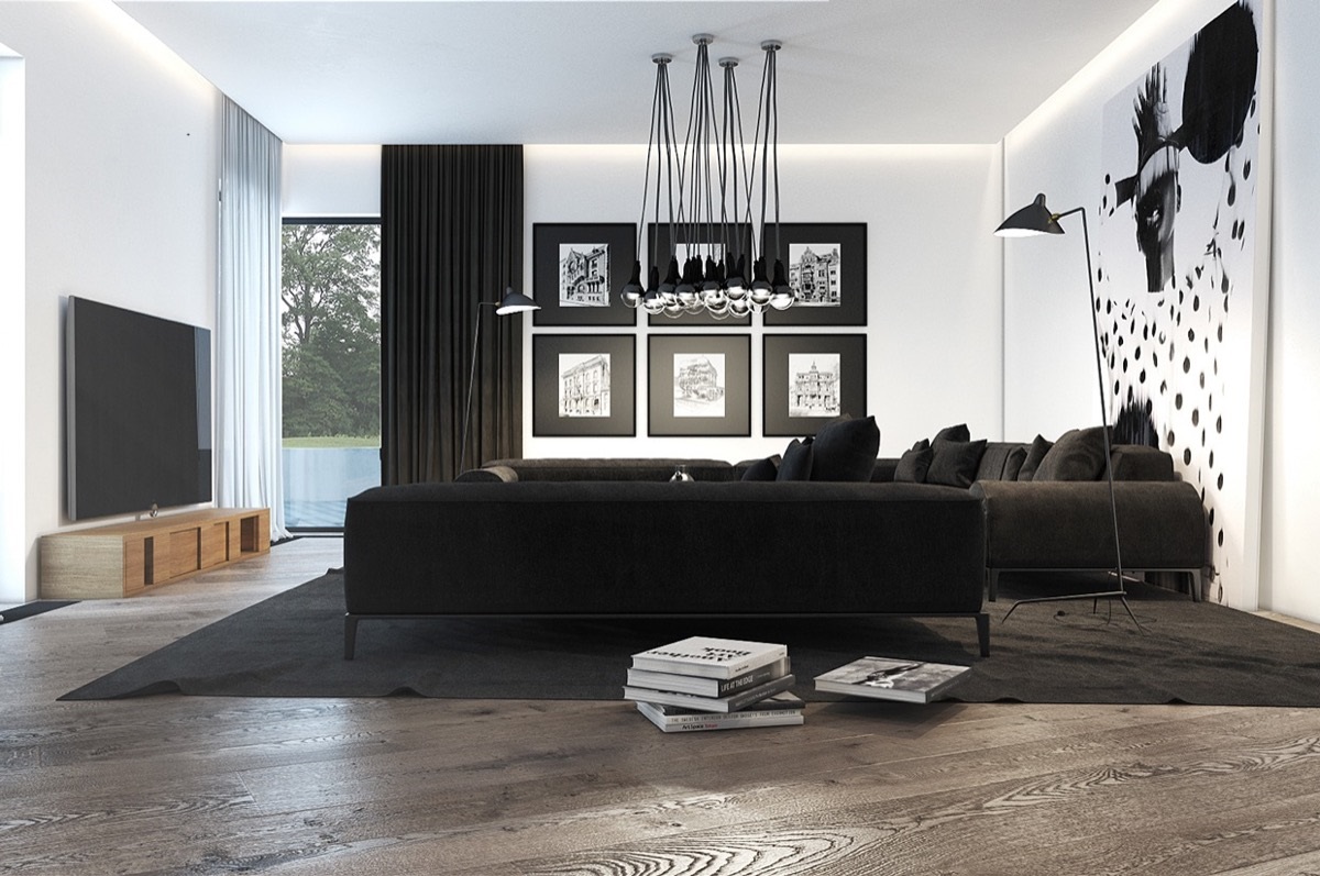 Dark dark wood in a black living room