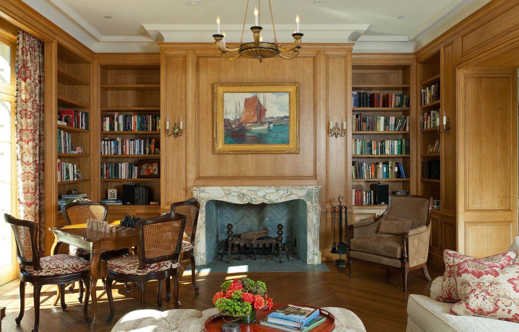 Wooden bookcase in French living room