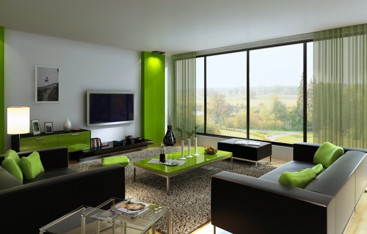 Living room with green table.  Source: blueridgeapartments.com