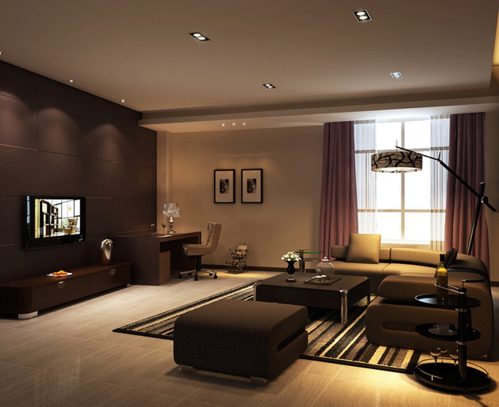 Elegant, dark brown couch-living room. 