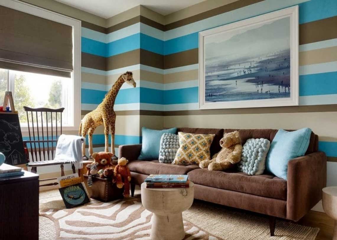 Imaginative living room in blue and brown