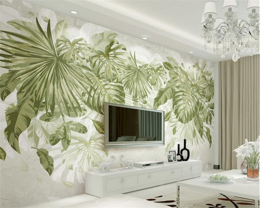 Leaf-inspired wallpaper as a wall art idea.  Source: AliExpress.com