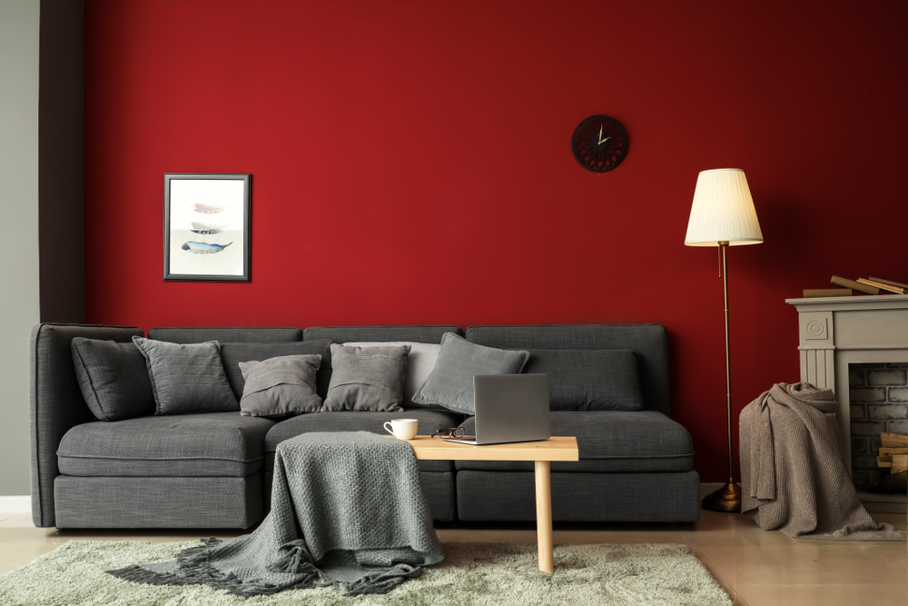 Red living room idea for men