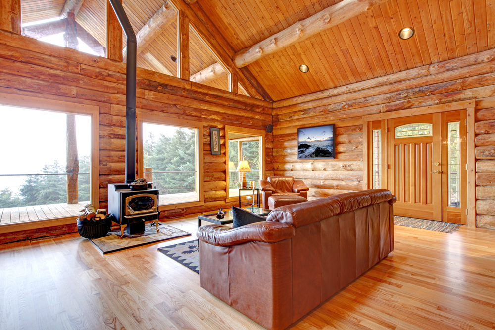 Open living room in the forest hut