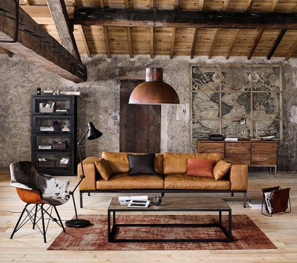 Industrial living room with wood materials.  Source: 2minuteswith.com