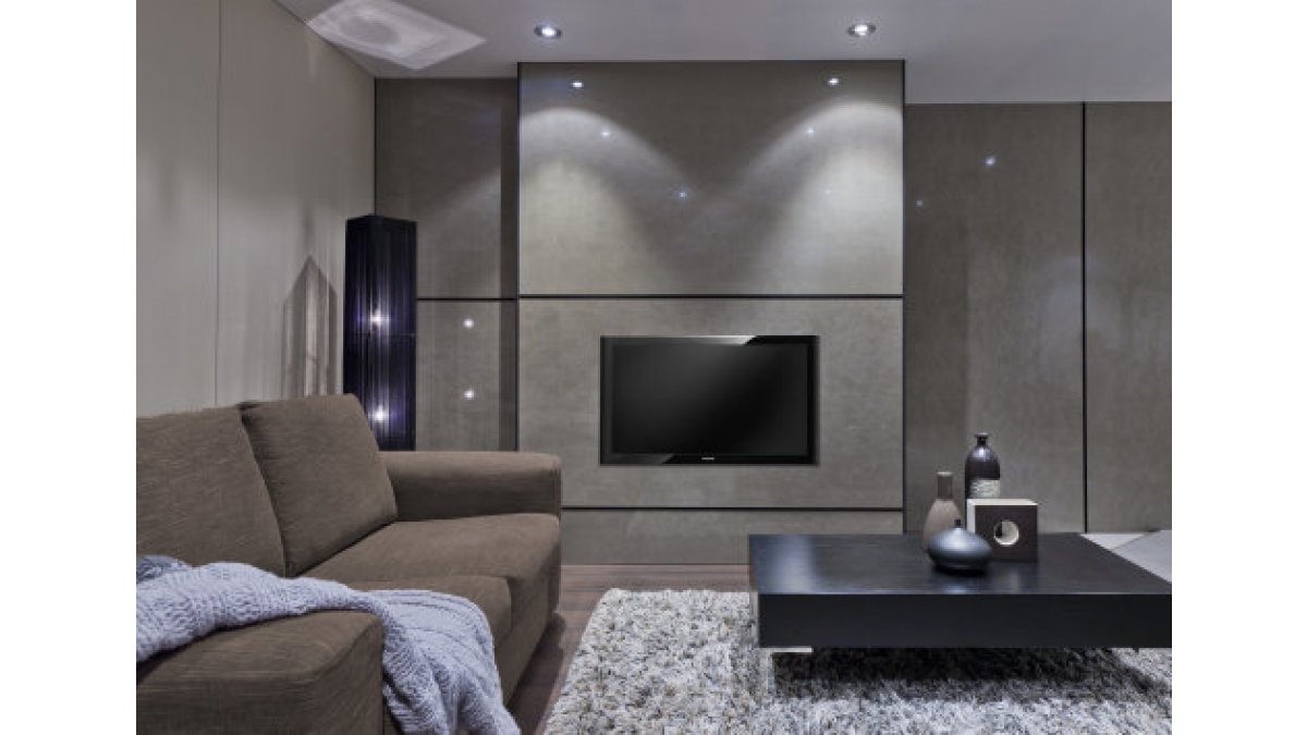 Living room wall made of fiber cement panels.  Source: eboss.co.nz