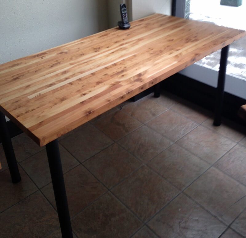 30u2033 x 60u2033 Wooden butcher block table with metal legs SBHEYTP
