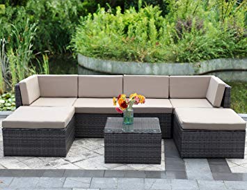 7-piece outdoor wicker sofa, Wisteria Lane Garden furniture set Garden rattan KVRXQDS