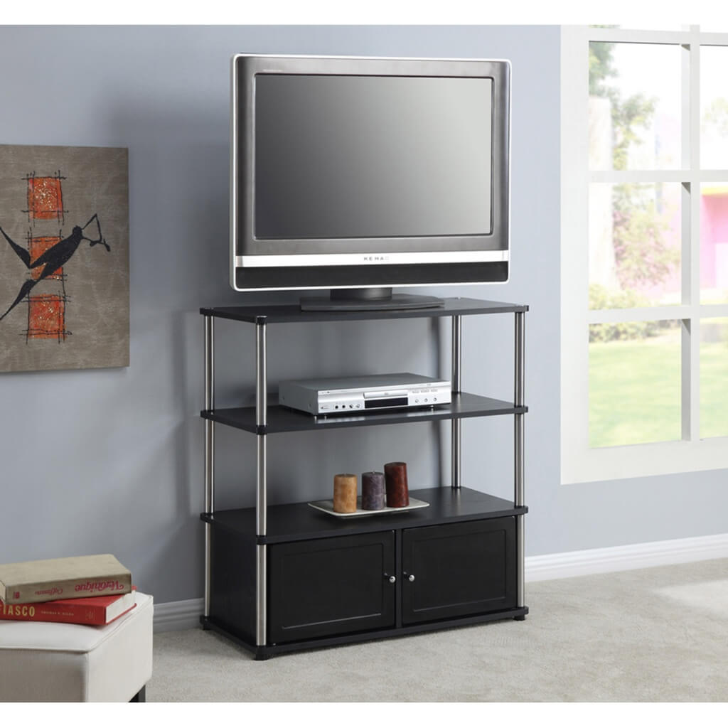 Tiered TV stand in the bedroom