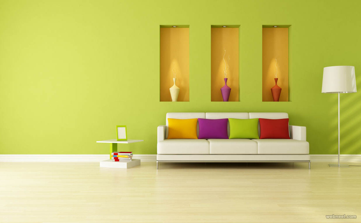 Living room with green walls.  Source: webneel.com