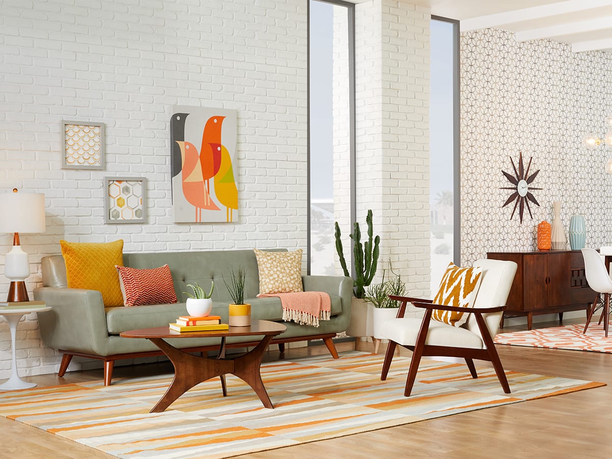 Mid-century bright modern living room.  Source: Overstock.com