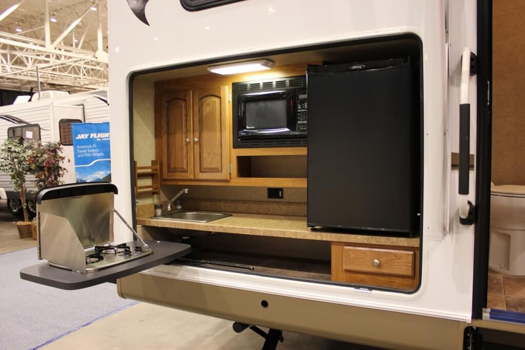 High-tech mobile home outdoor kitchen
