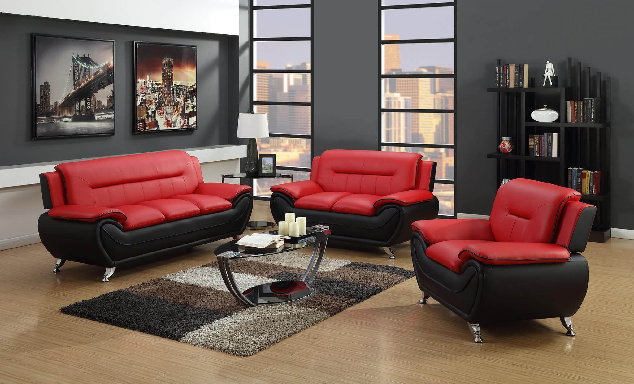 Modern red and black living room