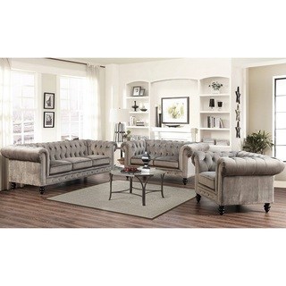 abbyson Grand Chesterfield gray velvet 3-piece living room set OVQQQIU