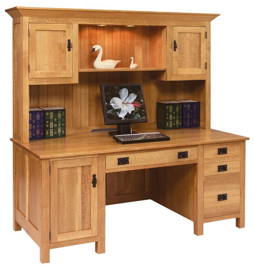Amish large mission computer desk with Hutch top PUVQCHX