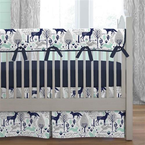 Baby bedding for cots Navy and Mint Woodlands Children's bedding GMIJFKL