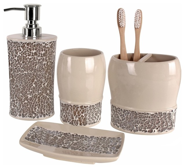 Bathroom accessories set Broccostella 4-piece bathroom accessories set OKMOANT