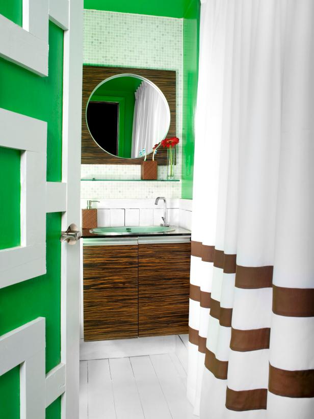 Bathroom color Kelly Green bathroom with modern wooden washbasin NKYCBYV