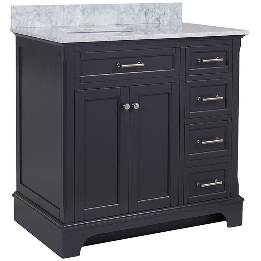 Washbasin cabinets for bathrooms with marble top Scott Living Roveland dark gray single washbasin with natural Carrara PLEVLVZ