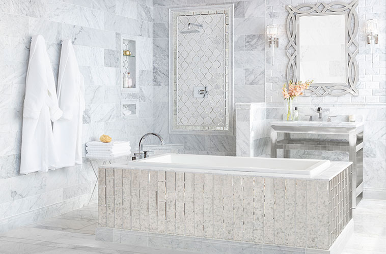 Bathroom Tile Designs White Marble Mosaic Bathtub WXLHGBN