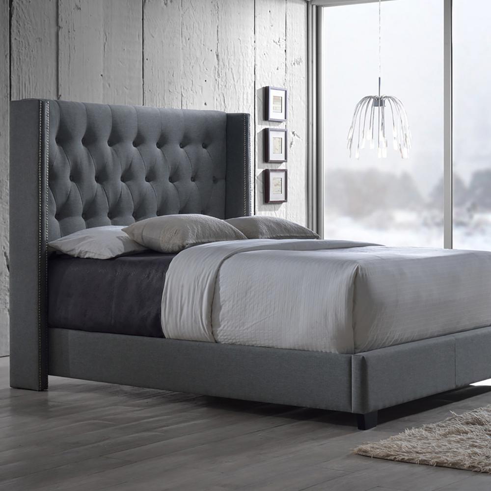 Baxton Studio Katherine Transitional Gray fabric upholstered king size bed DOMOPER