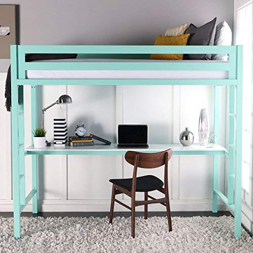 Bed desk we Furniture Premium Twin metal loft bed with workplace, mint IHOBSPU