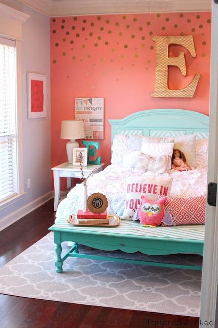 Bedroom ideas for girls tattered and colored: coral & aqua girlu0027s room makeover JQBGHGG