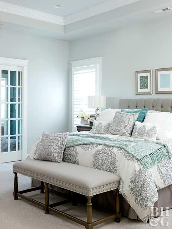 Bedroom color neutral bedroom with soft blue walls USXKZMF