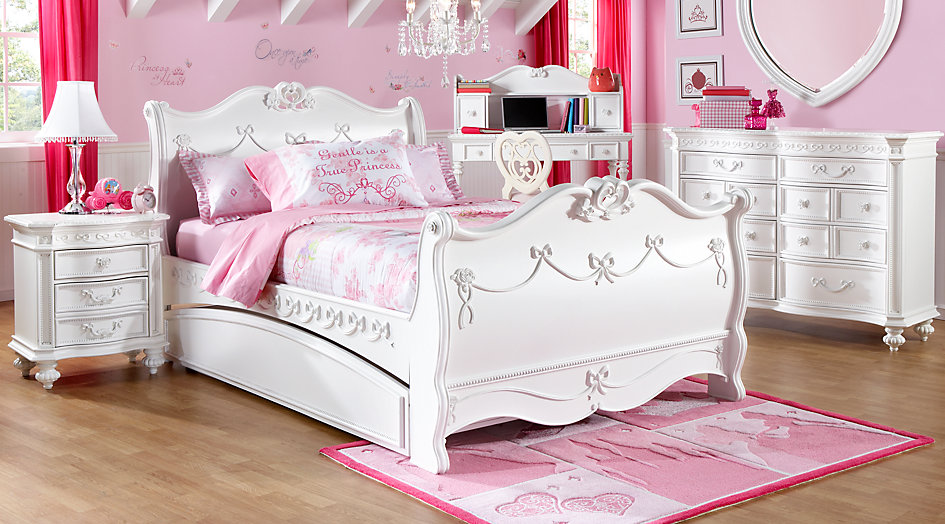Bedroom sets for girls Disney Princess white 5-piece double sleigh bedroom - girlsu0027 Bedroom sets AHEKKQS
