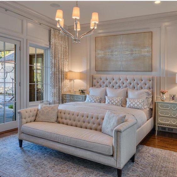 Bedroom sofa the chic technology: breathtaking neutral bedroom with tufted headboard, chandelier and DXXPYEI