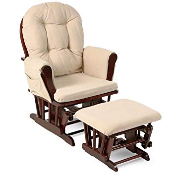 Beige bowback children's room baby glider rocking chair with ottoman, beige cushion SMXNEQO
