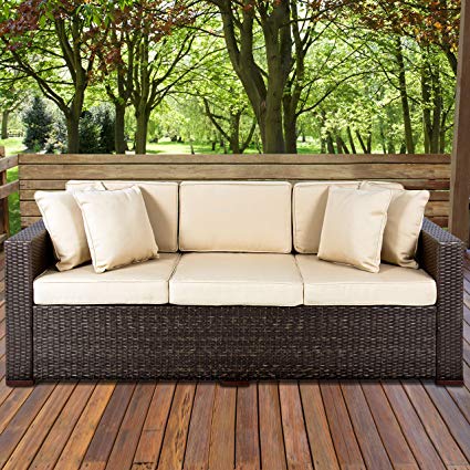 best choice products 3-seater outdoor wicker sofa couch garden furniture with steel ZSORMAL